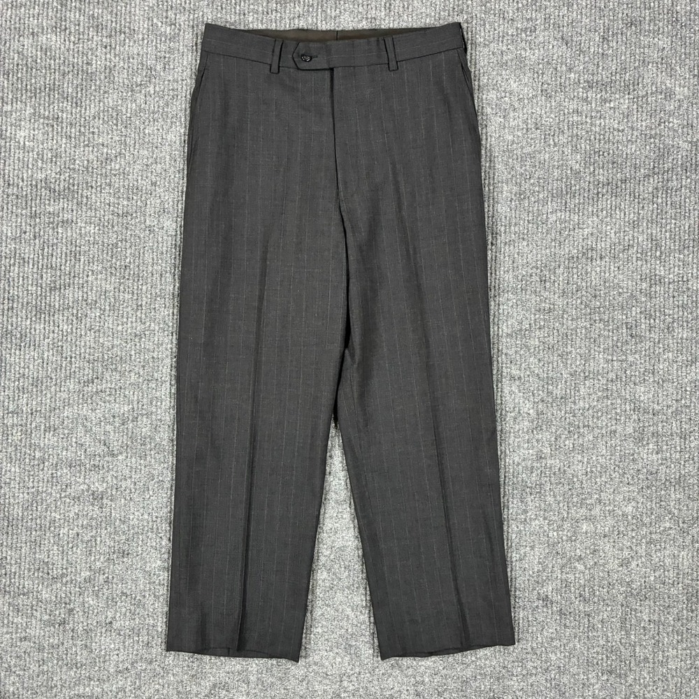 Jos A Bank Dress Pants Mens Size 32 Wool Gray Pinstripe Formal Trousers Business